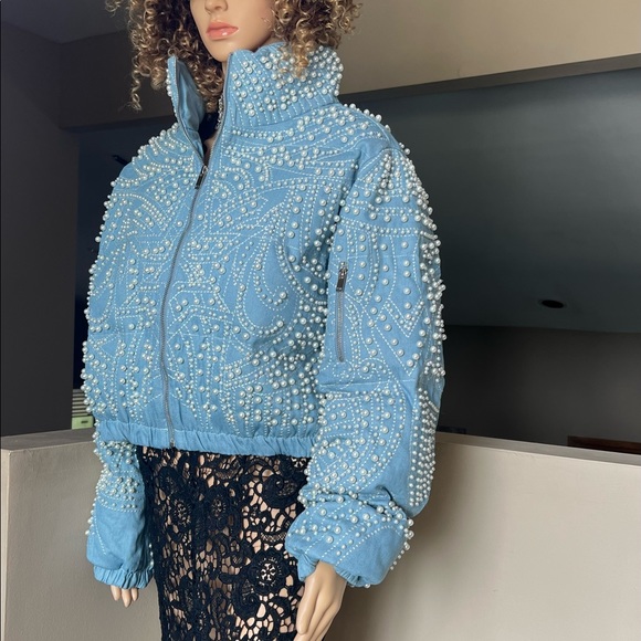 Denim Embellished Puffer Jacket - Picture 6 of 11
